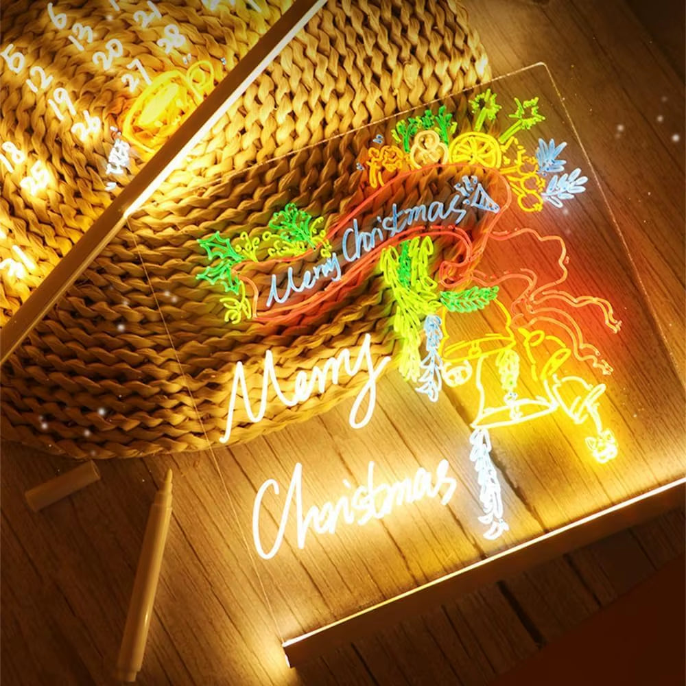 Tableau LED avec veilleuse, 7 stylos colorés, tableau à messages en acrylique, planche à dessin pour enfants, cadeau d'anniversaire
